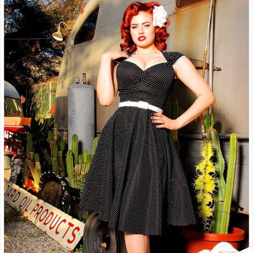 Black and white polka dot Pinup Girl Heidi dress